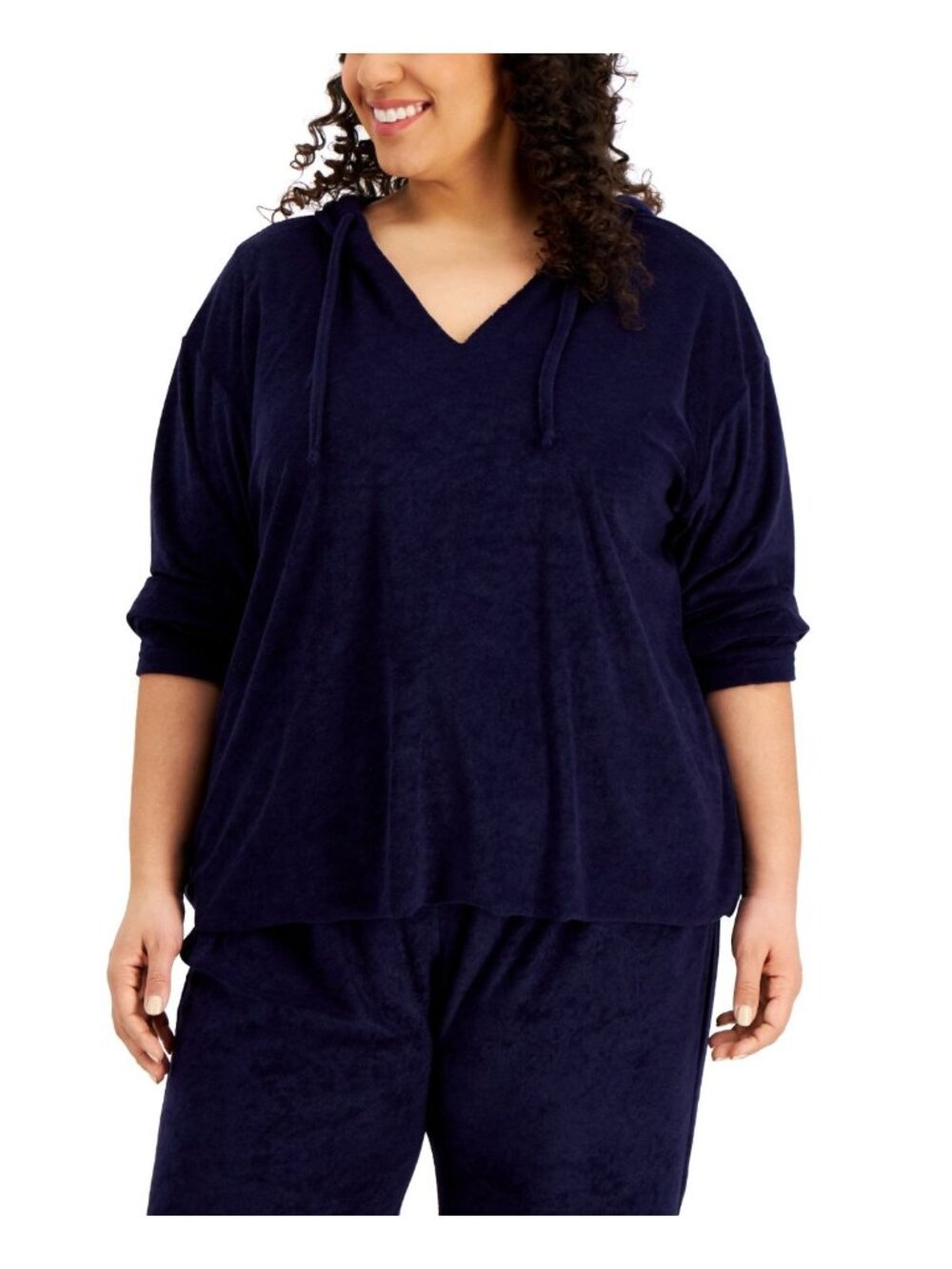 Rebellious One Womens Trendy Plus Size Loop Terry Hoodie Navy Blue Size 2X NWT